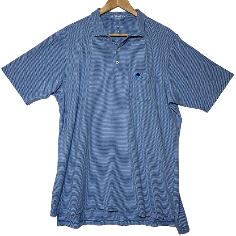 B Draddy Golf Polo Shirt Men’s size Large Blue Stripe Pima Cotton Performance